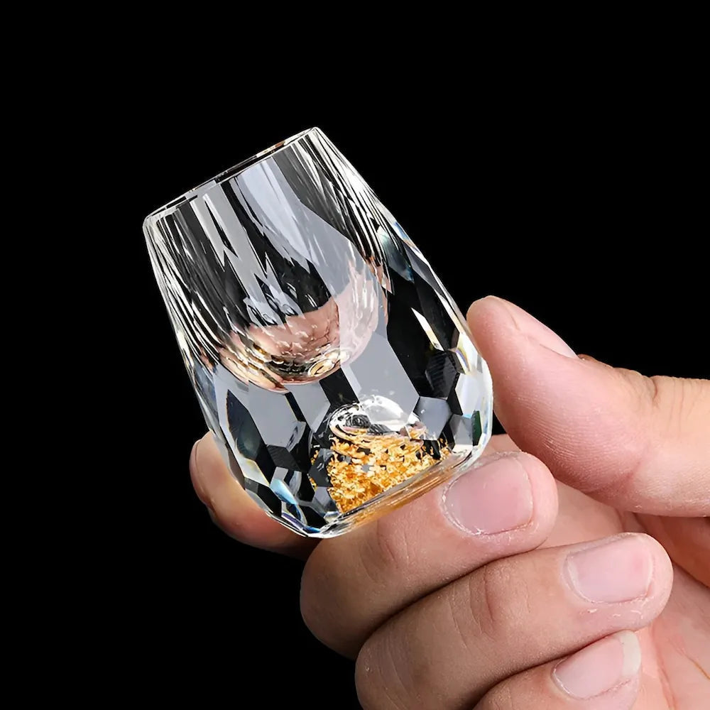 Luxuriöse Kristallgläser mit Goldflocken – Handgefertigt – Set aus 2 – Für Whisky & Premium-Getränke | Brehn