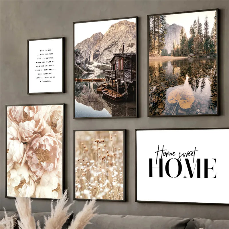 Home Sweet Home Rustikaler Waldsee Landschaft Galerie Wandkunst Feine Kunst Leinwanddrucke Bilder der Ruhe für Wohnzimmer Dekor