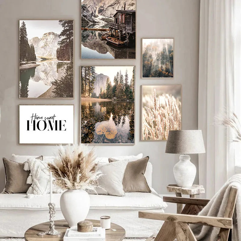 Home Sweet Home Rustikaler Waldsee Landschaft Galerie Wandkunst Feine Kunst Leinwanddrucke Bilder der Ruhe für Wohnzimmer Dekor