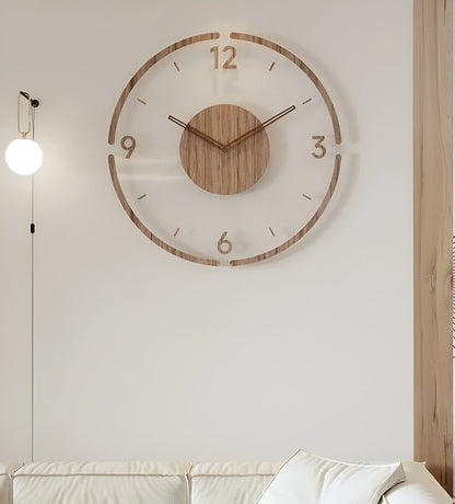 ClearWood Transparente Wanduhr – Stiller Quartz mit Holzdetails | Brehn