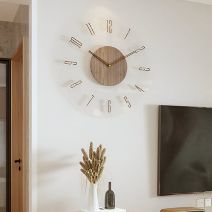 ClearWood Transparente Wanduhr – Stiller Quartz mit Holzdetails | Brehn