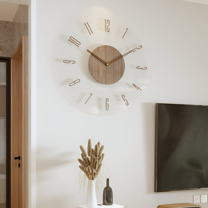 ClearWood Transparente Wanduhr – Stiller Quartz mit Holzdetails | Brehn