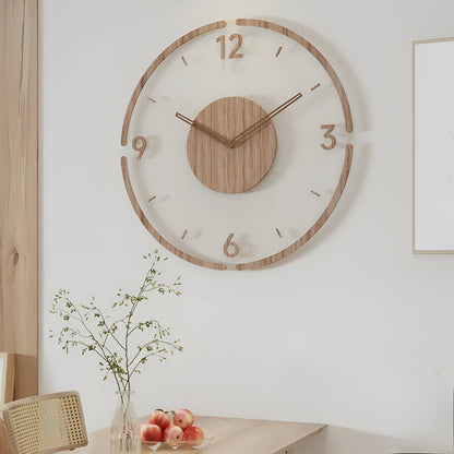 ClearWood Transparente Wanduhr – Stiller Quartz mit Holzdetails | Brehn
