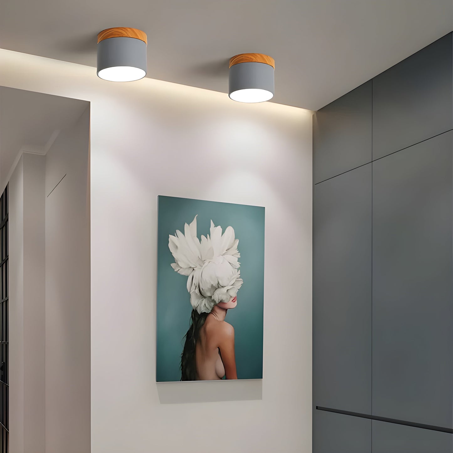 LED-Deckenlampe in Zylinderform – Warmes Licht im Vintage-Industriedesign | Mit dekorativem Holzelement | Brehn