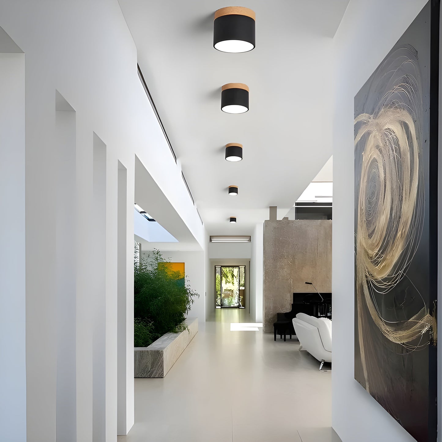 LED-Deckenlampe in Zylinderform – Warmes Licht im Vintage-Industriedesign | Mit dekorativem Holzelement | Brehn