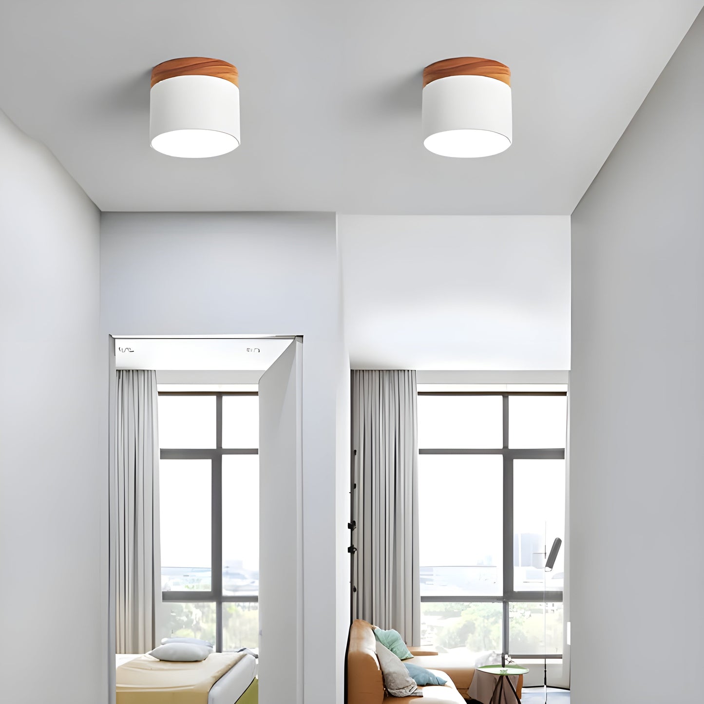LED-Deckenlampe in Zylinderform – Warmes Licht im Vintage-Industriedesign | Mit dekorativem Holzelement | Brehn