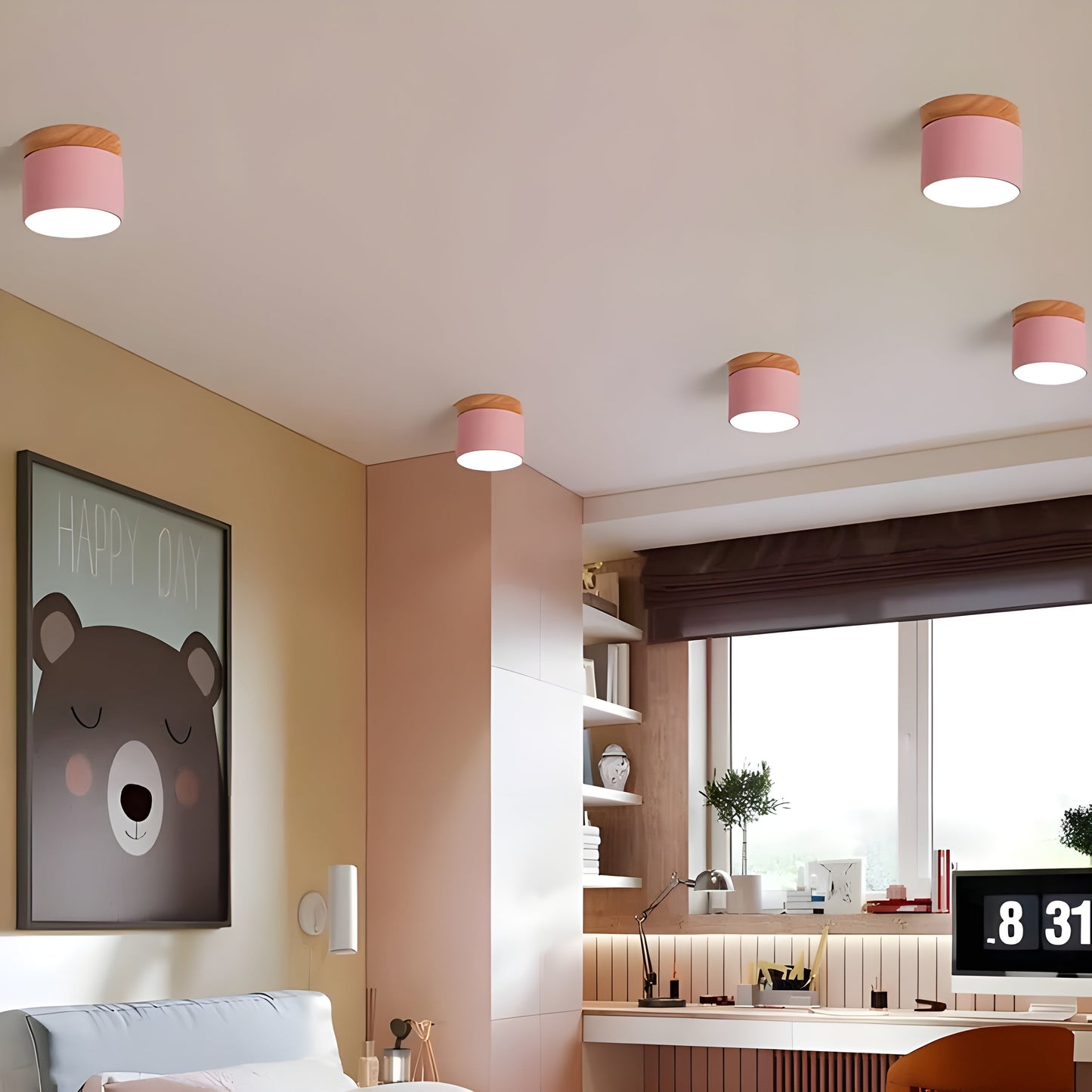 LED-Deckenlampe in Zylinderform – Warmes Licht im Vintage-Industriedesign | Mit dekorativem Holzelement | Brehn