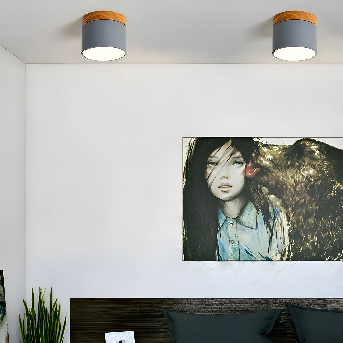 LED-Deckenlampe in Zylinderform – Warmes Licht im Vintage-Industriedesign | Mit dekorativem Holzelement | Brehn
