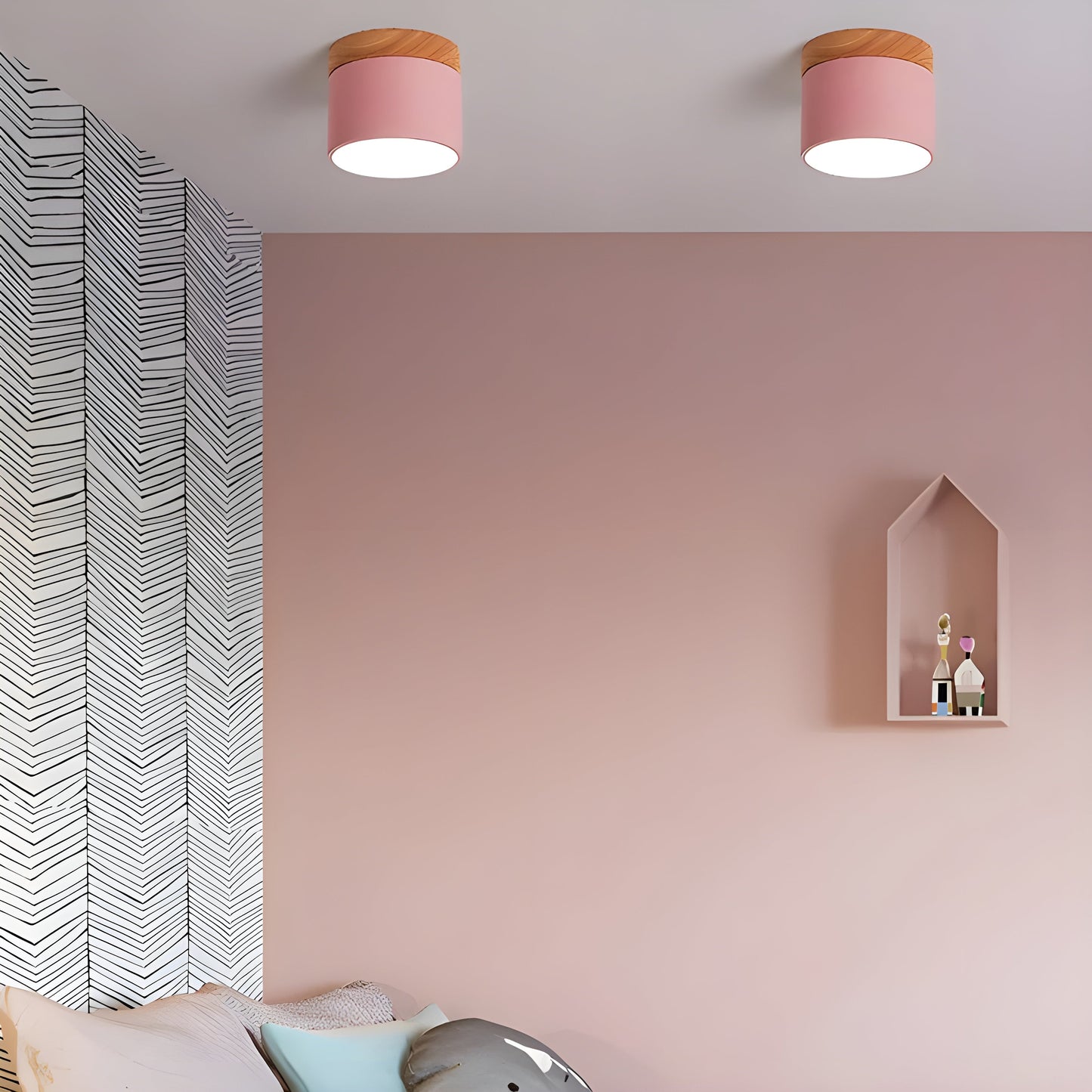LED-Deckenlampe in Zylinderform – Warmes Licht im Vintage-Industriedesign | Mit dekorativem Holzelement | Brehn