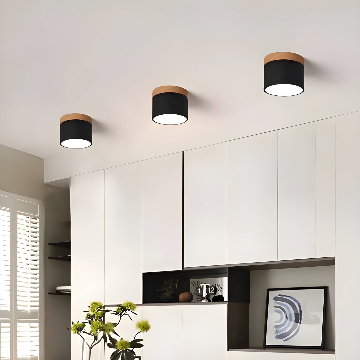 LED-Deckenlampe in Zylinderform – Warmes Licht im Vintage-Industriedesign | Mit dekorativem Holzelement | Brehn
