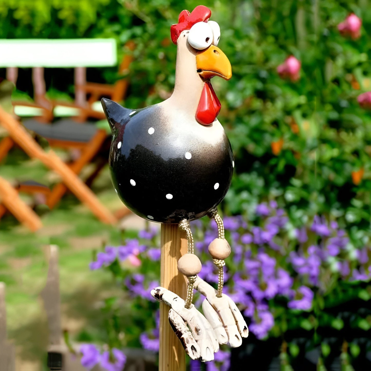 Brehn | Große Augen Huhn Statue - Wetterfester Harz Handwerk - Hahn Garten Statue