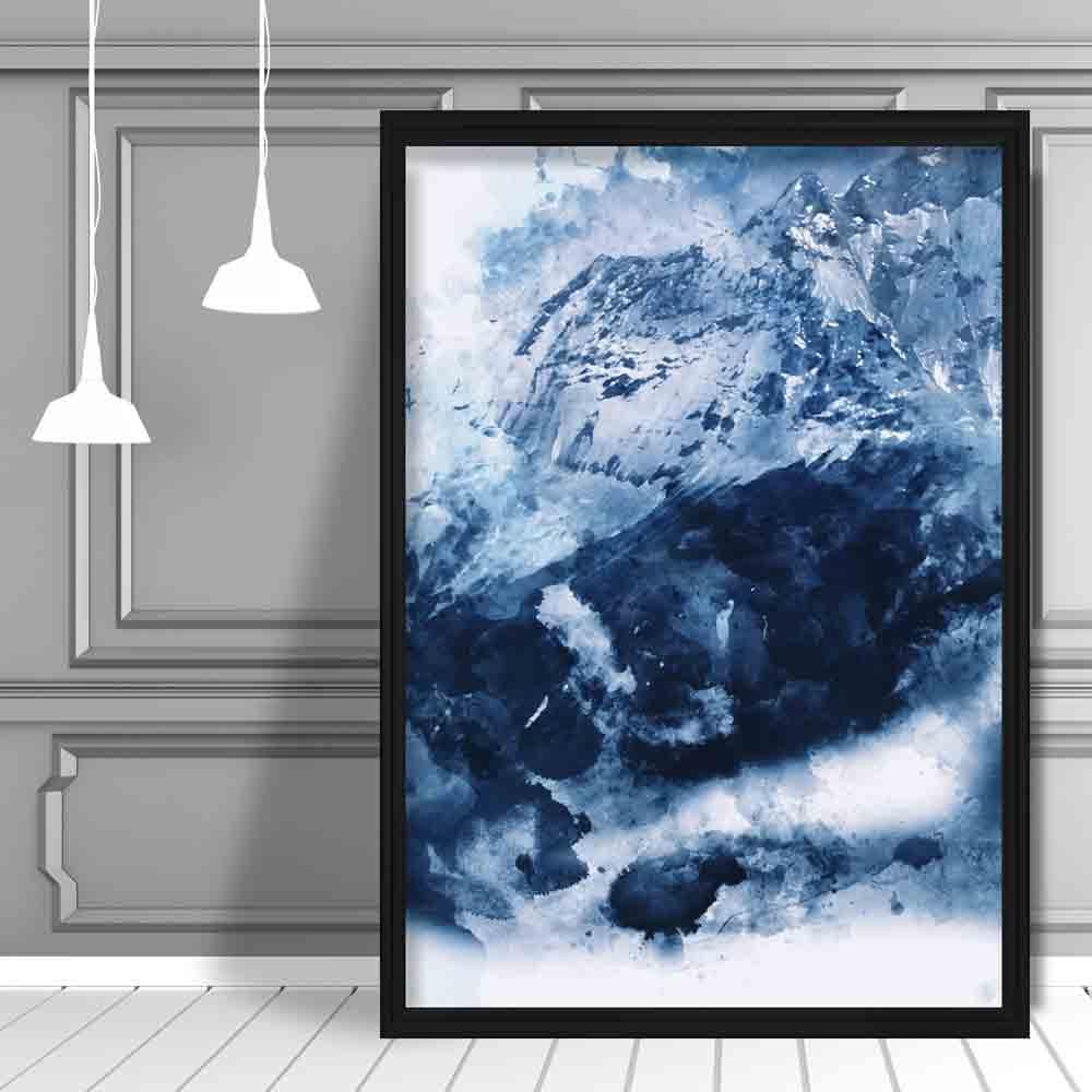 Blauer abstrakter Berg-Aquarellkunstdruck Nr. 3