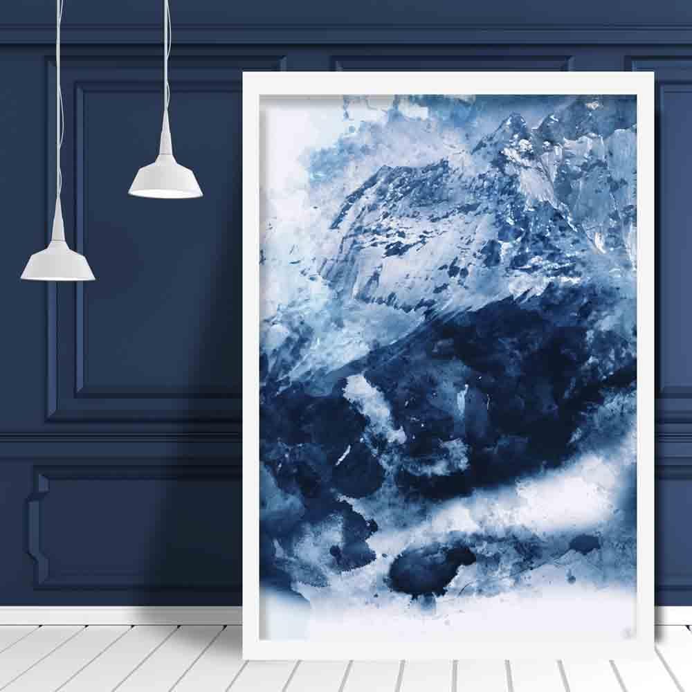 Blauer abstrakter Berg-Aquarellkunstdruck Nr. 3