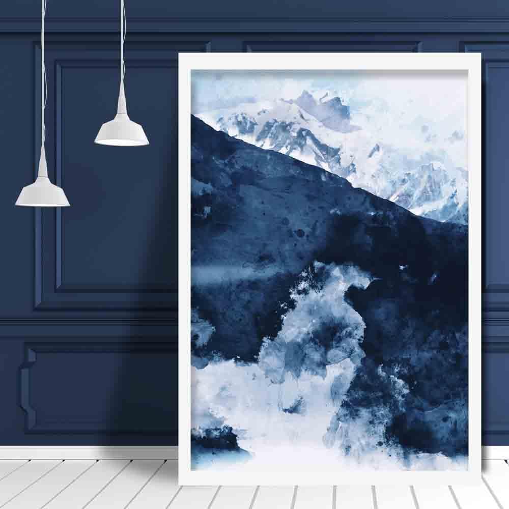 Blaue abstrakte Berg-Aquarellkunstdrucke Nr. 1