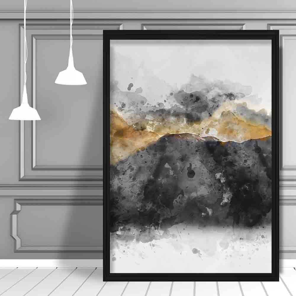 Schwarz-gelber Aquarell-Bergkunstdruck Nr. 3