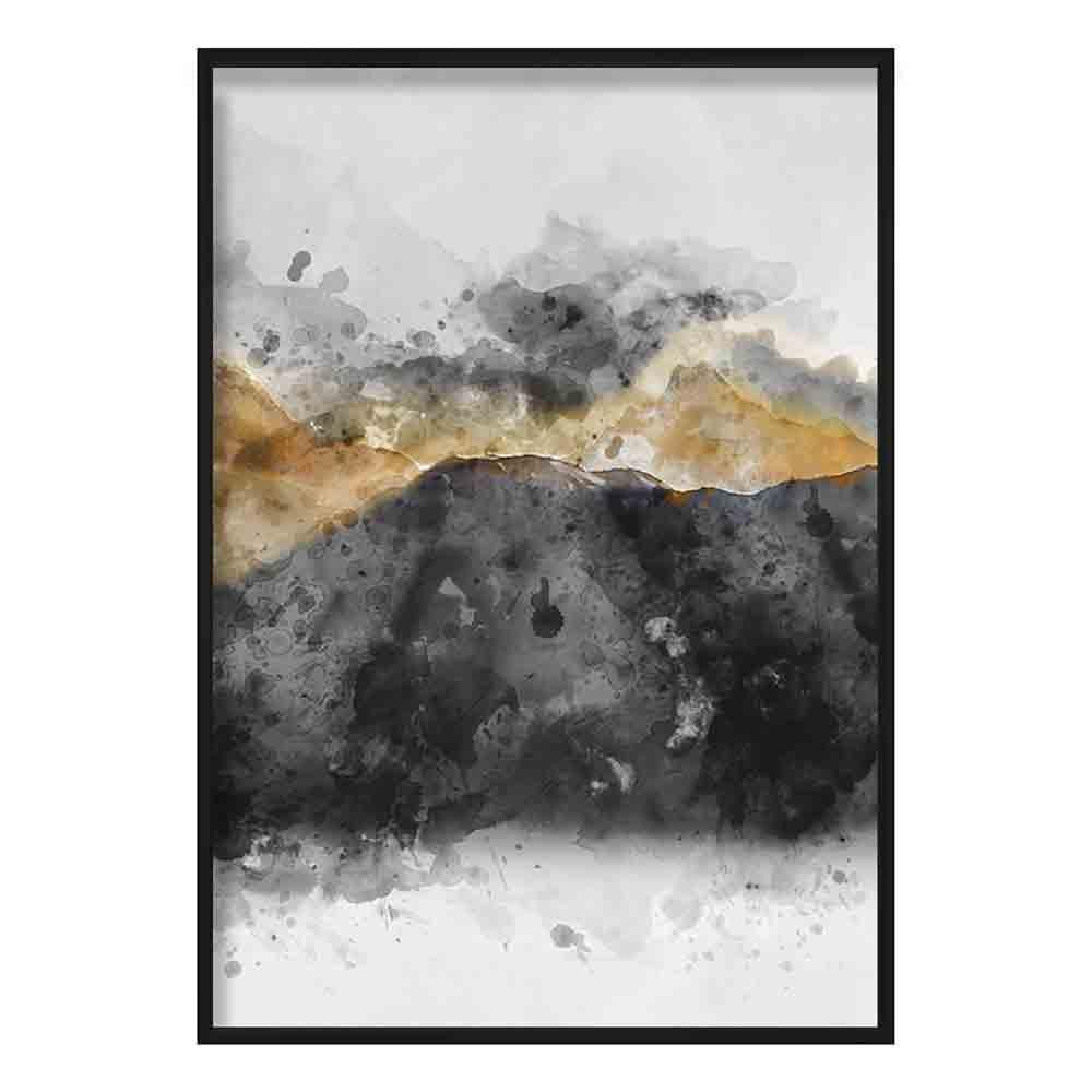 Schwarz-gelber Aquarell-Bergkunstdruck Nr. 3