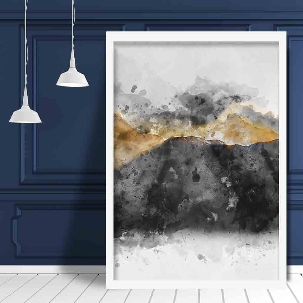 Schwarz-gelber Aquarell-Bergkunstdruck Nr. 3