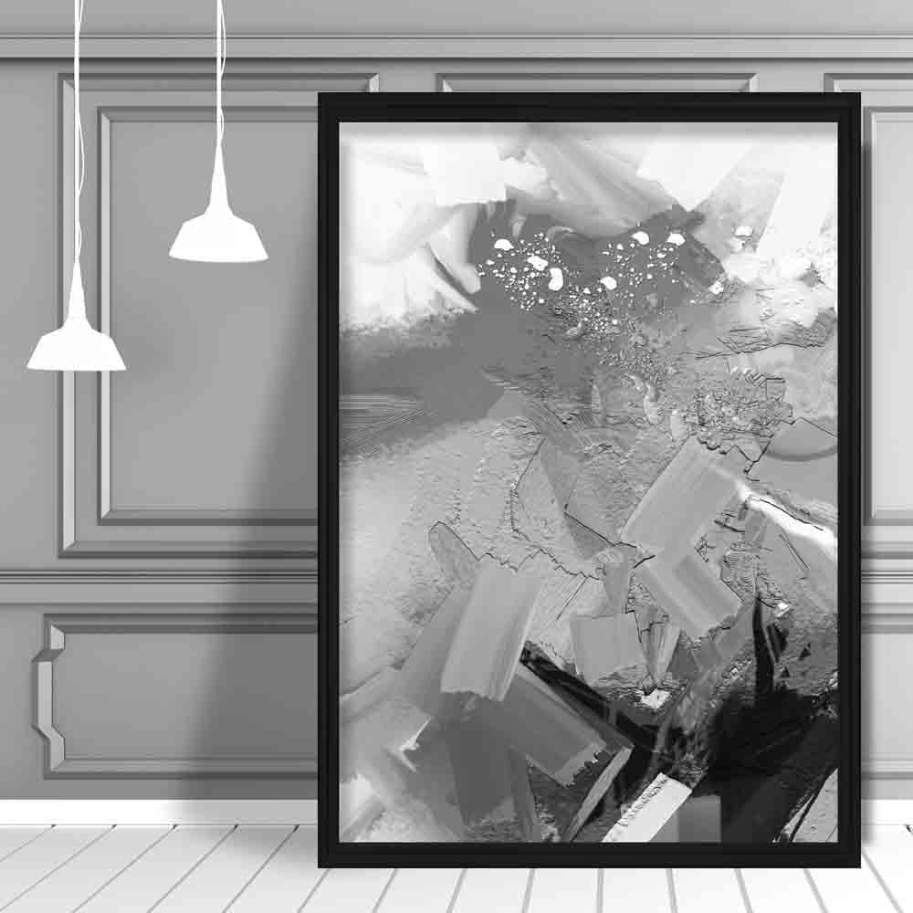 Abstraktes, strukturiertes Gemälde in Schwarz und Grau Nr. 1 Kunstdruck