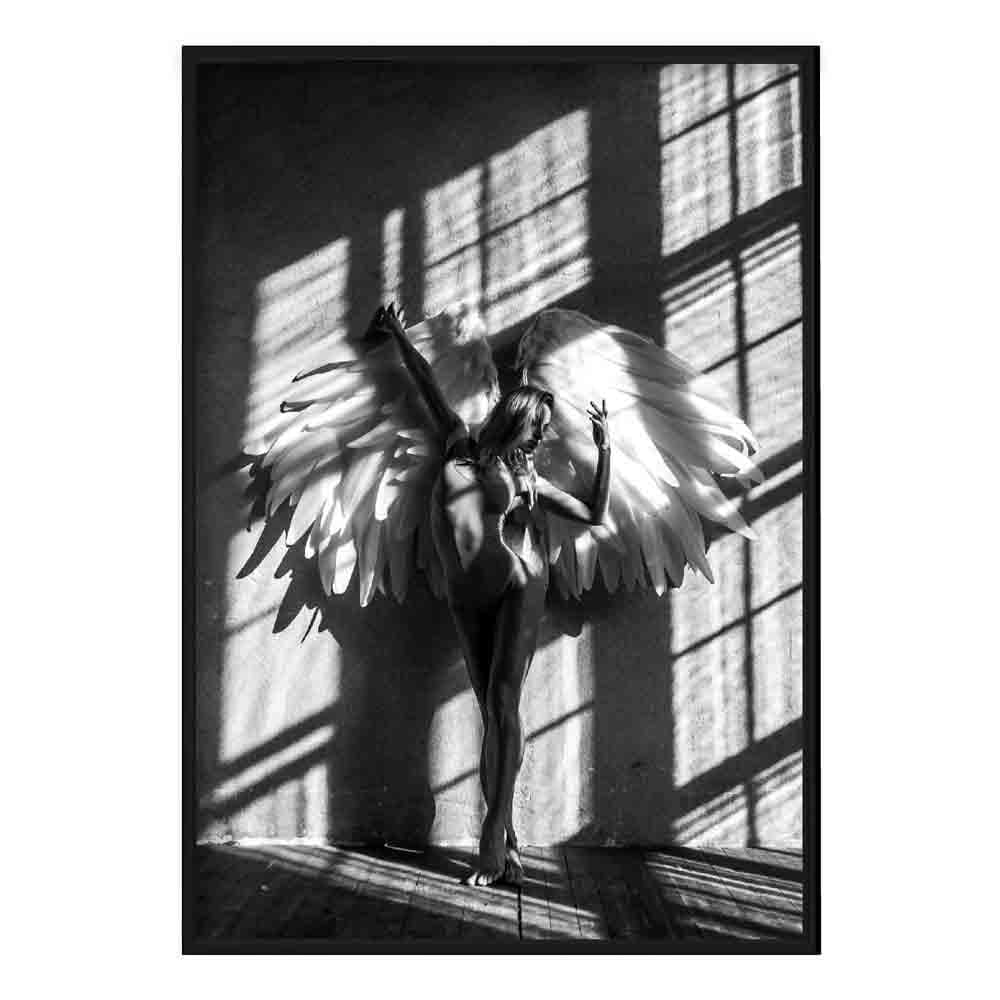 Engel im Fenster Schatten Foto Kunstdruck