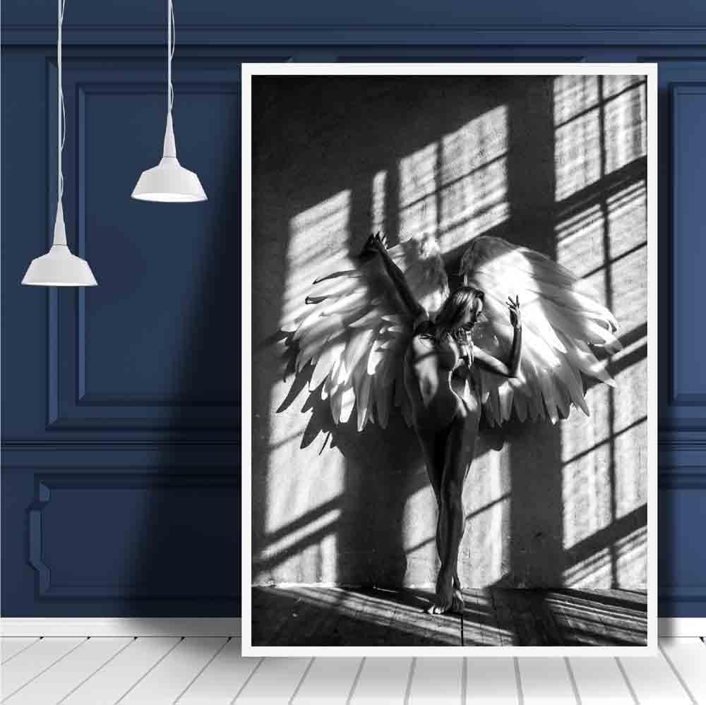 Engel im Fenster Schatten Foto Kunstdruck