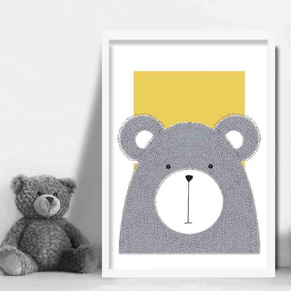 Bären-Skizzenstil, gelber Kunstdruck fürs Kinderzimmer