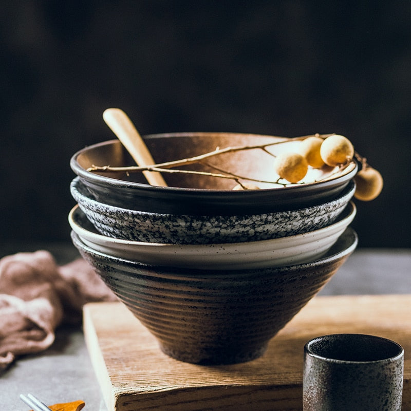 Exquisites japanisches Keramikschalen-Set für Ramen, Suppe und Reis