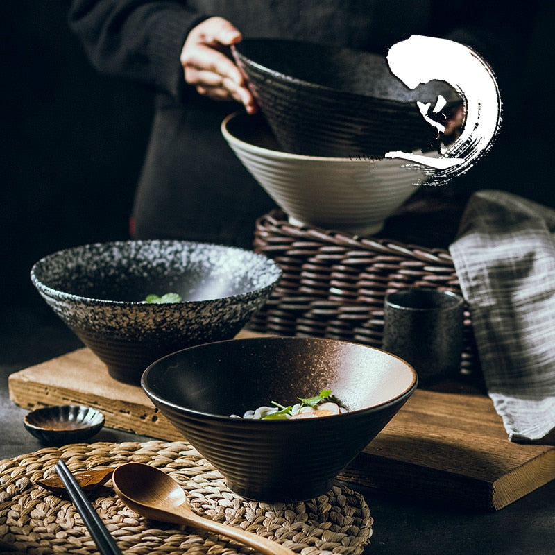 Exquisites japanisches Keramikschalen-Set für Ramen, Suppe und Reis