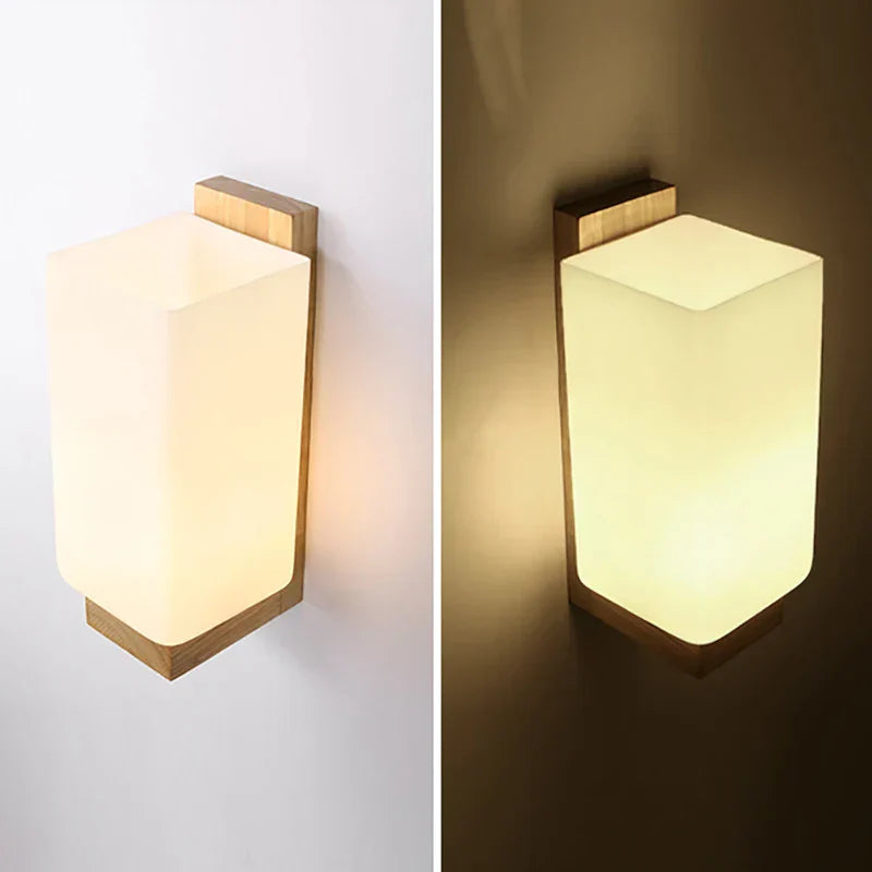 Japanische Wandleuchte aus Holz für Schlafzimmer – Minimalistische Lampe mit natürlicher Beleuchtung | Brehn