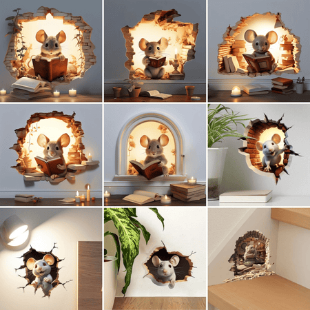 DecoraMice 3D-Cartoon-Wandtattoos | Niedliche Maus-Wandtattoos für Kinderzimmer und Wohnräume