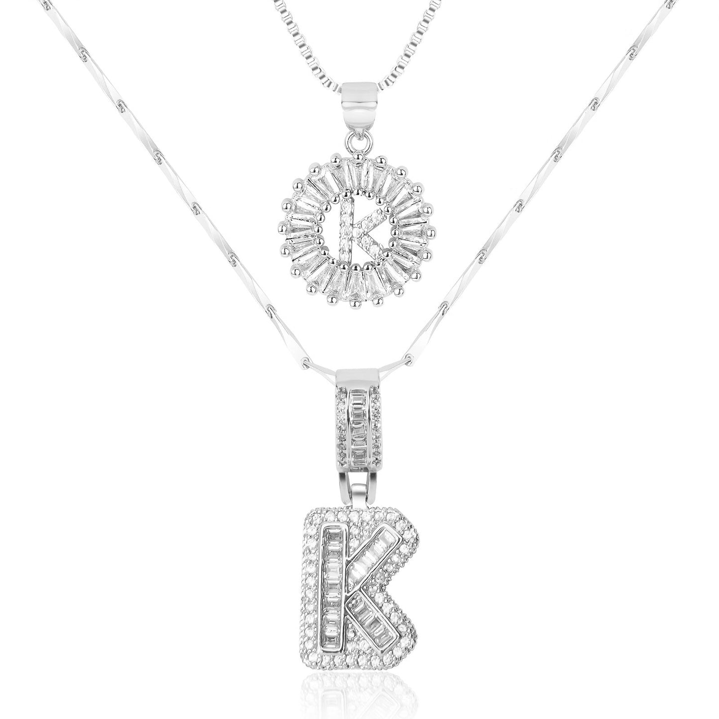 Brehn | 2pc 14k Diamant Buchstaben Initialen Halsketten