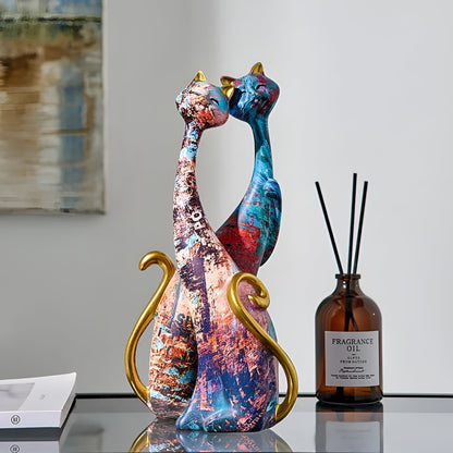 Sweet Lovers - Handgemalte Katzenpaar-Skulptur für ewige Zuneigung | Brehn