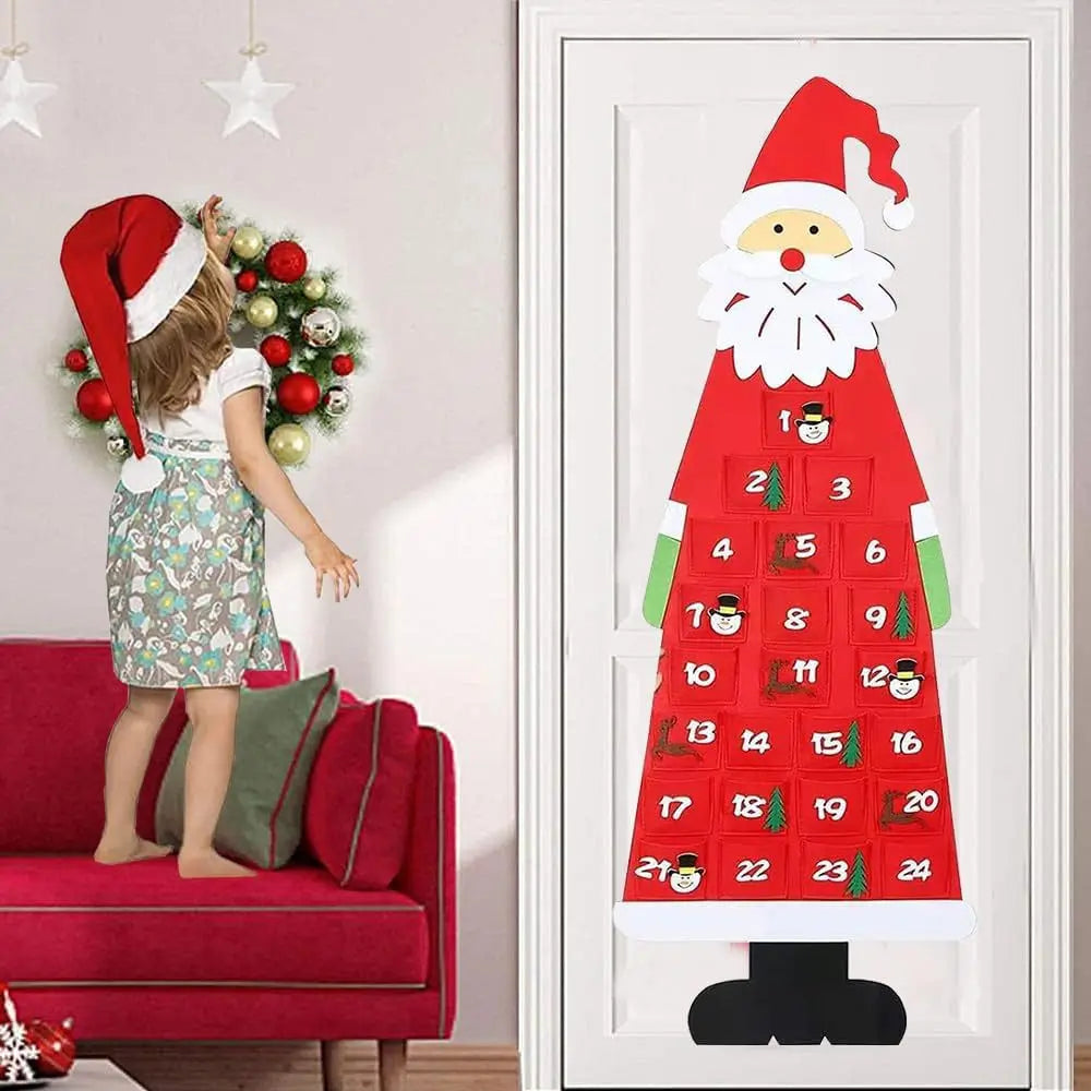 Brehn | Santa Filz Adventskalender mit 24 Taschen für Kinder - Bunte Dekoration für Feiertage