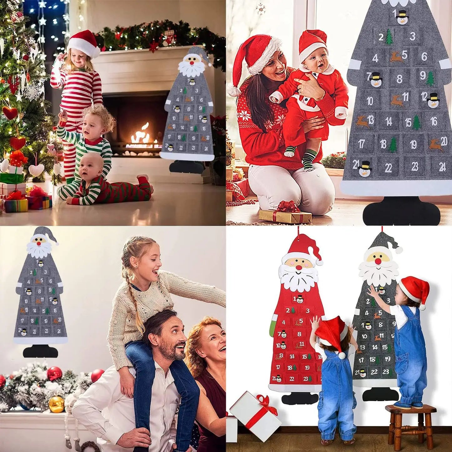 Brehn | Santa Filz Adventskalender mit 24 Taschen für Kinder - Bunte Dekoration für Feiertage