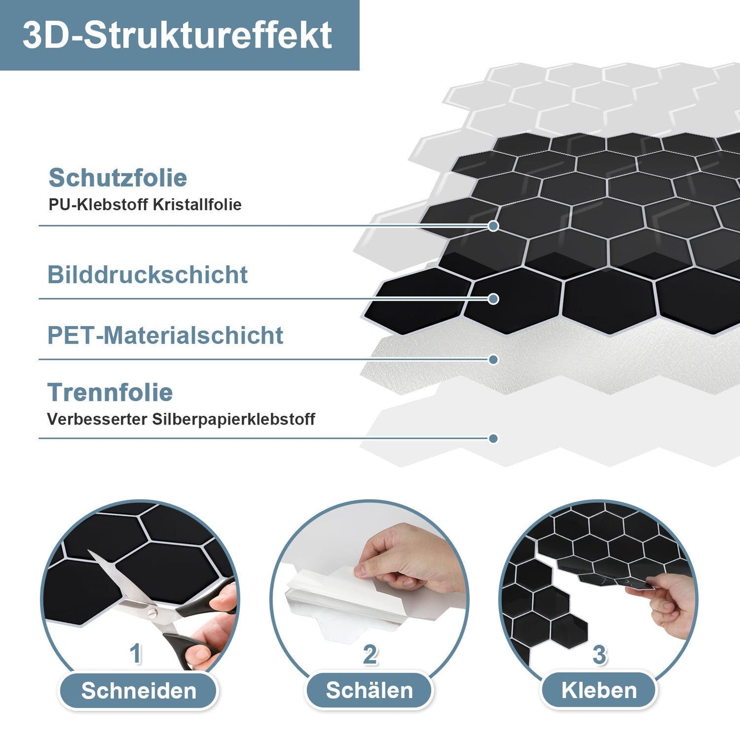 Klebefliesen Selbstklebend 10er Set Hexagon | Brehn