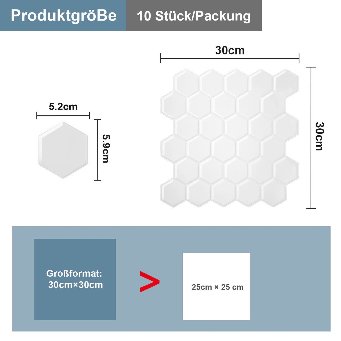 Klebefliesen Selbstklebend 10er Set Hexagon | Brehn