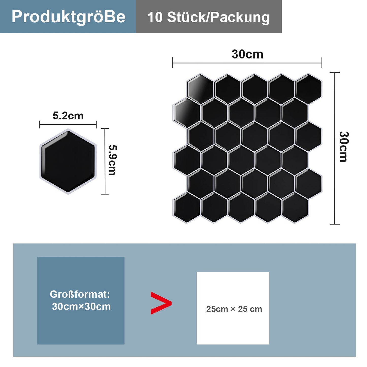 Klebefliesen Selbstklebend 10er Set Hexagon | Brehn