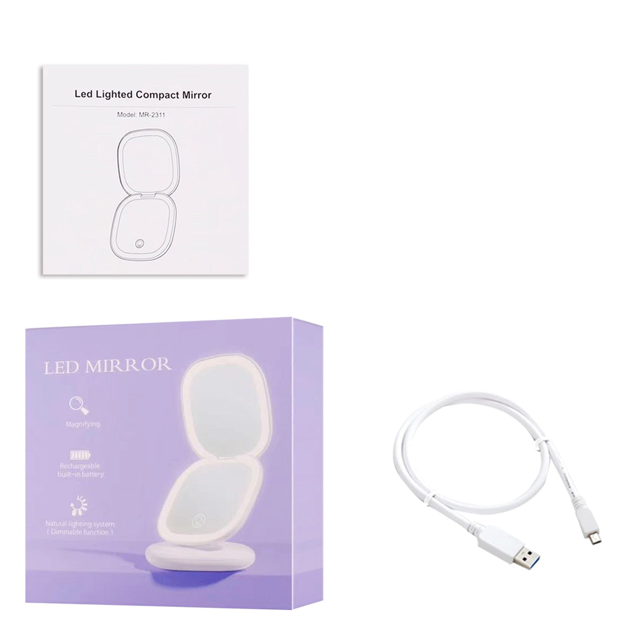 Kompakter LED-Schminkspiegel mit doppelter Vergrößerung (1x und 10x)