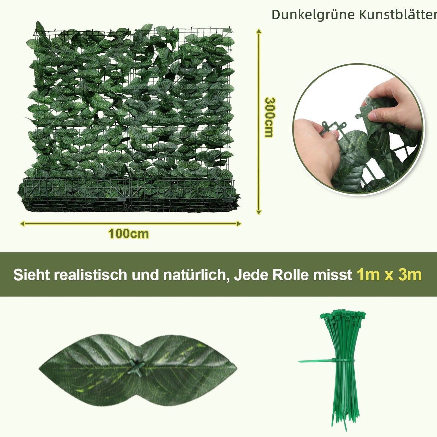 Künstliche Efeu Hecke Sichtschutz 1x3m | Brehn