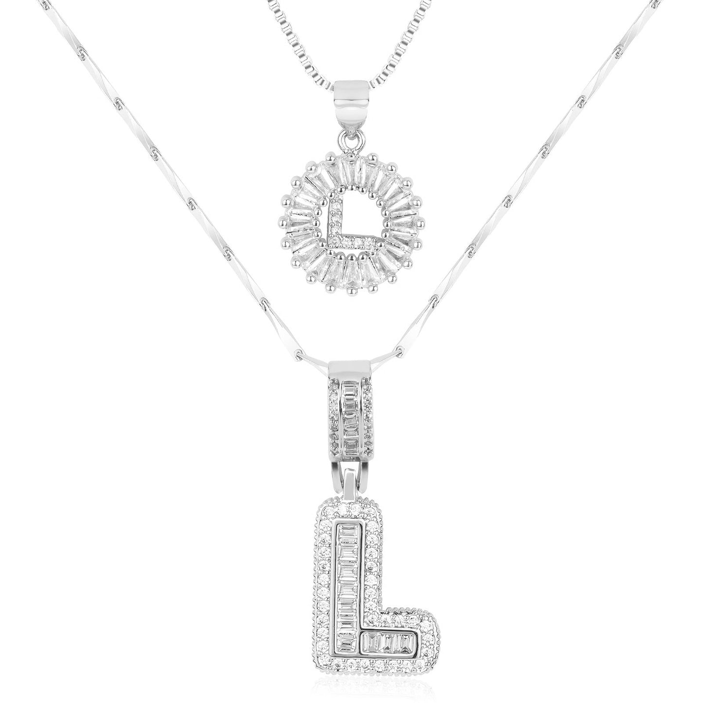 Brehn | 2pc 14k Diamant Buchstaben Initialen Halsketten