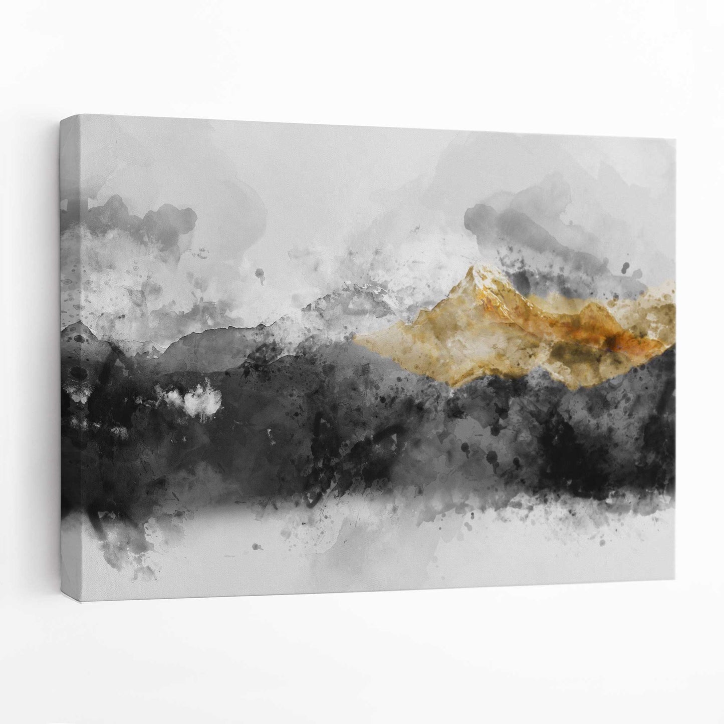 Abstraktes Wandbild mit grauen und gelben Bergen (Leinwanddruck)