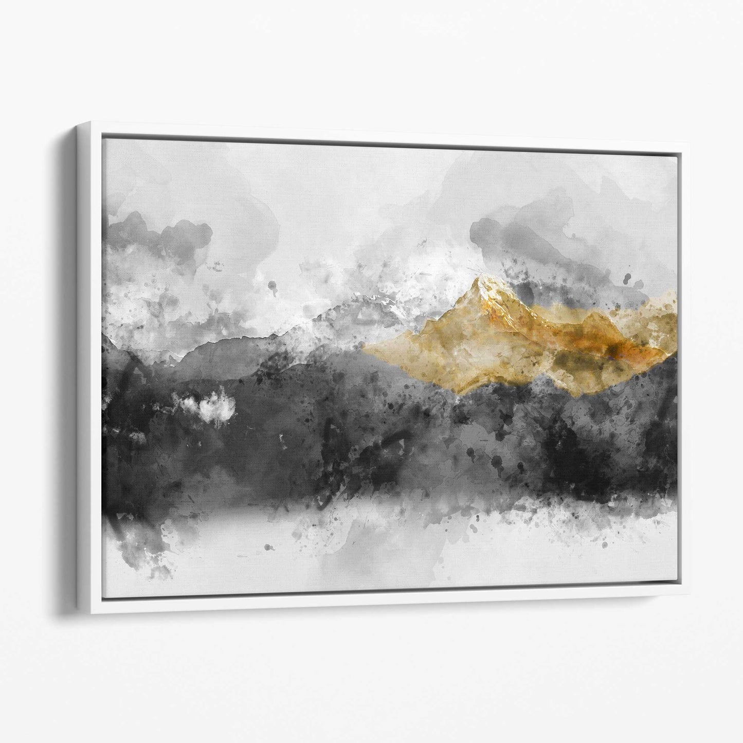 Abstraktes Wandbild mit grauen und gelben Bergen (Leinwanddruck)