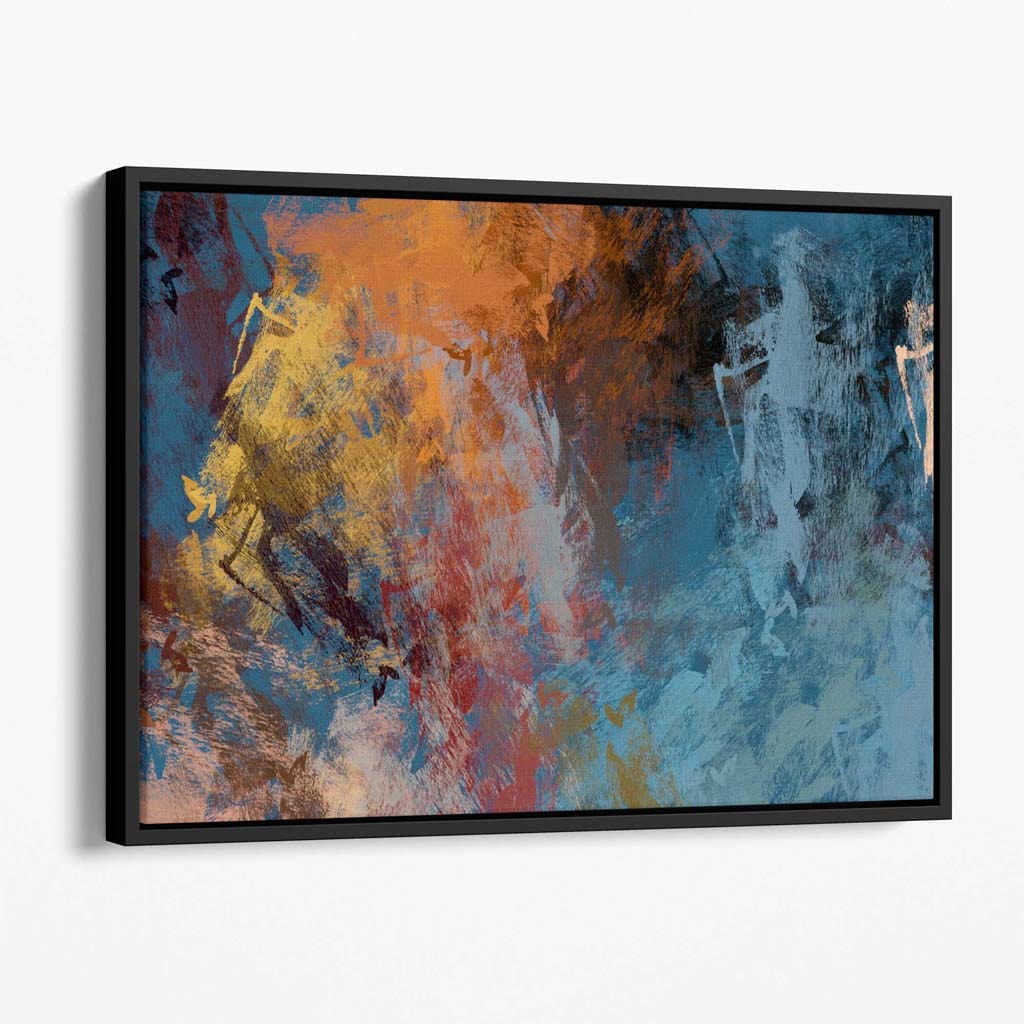 Abstrakter blauer und orangefarbener Leinwanddruck
