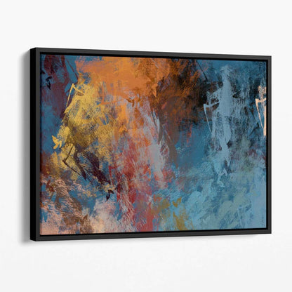 Abstrakter blauer und orangefarbener Leinwanddruck