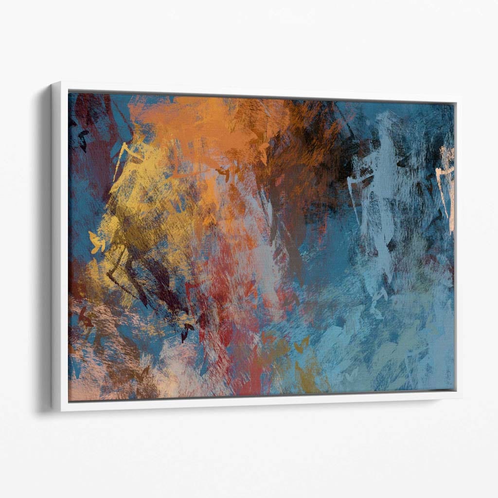 Abstrakter blauer und orangefarbener Leinwanddruck