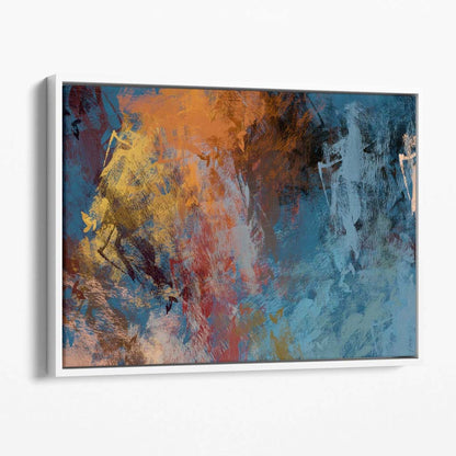 Abstrakter blauer und orangefarbener Leinwanddruck