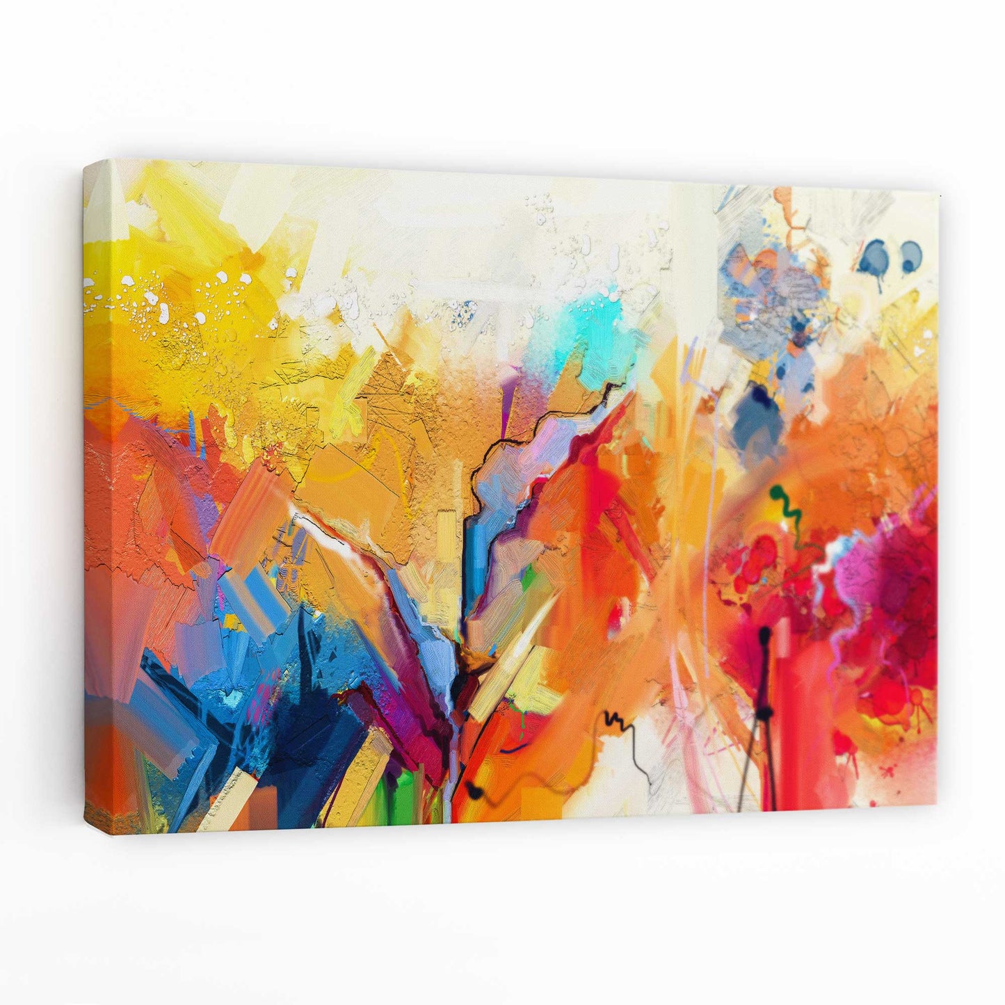 Abstrakter, farbenfroher Kunstdruck auf Leinwand in Orange, Rosa und Rot