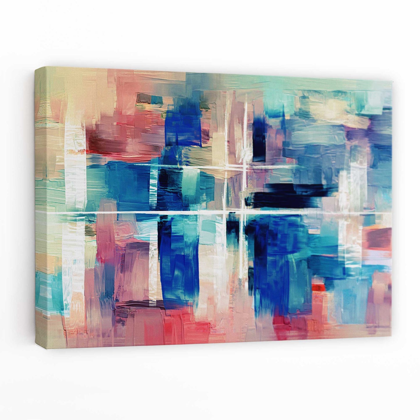 Abstrakter Leinwanddruck – Farbstriche in Blau und Rosa
