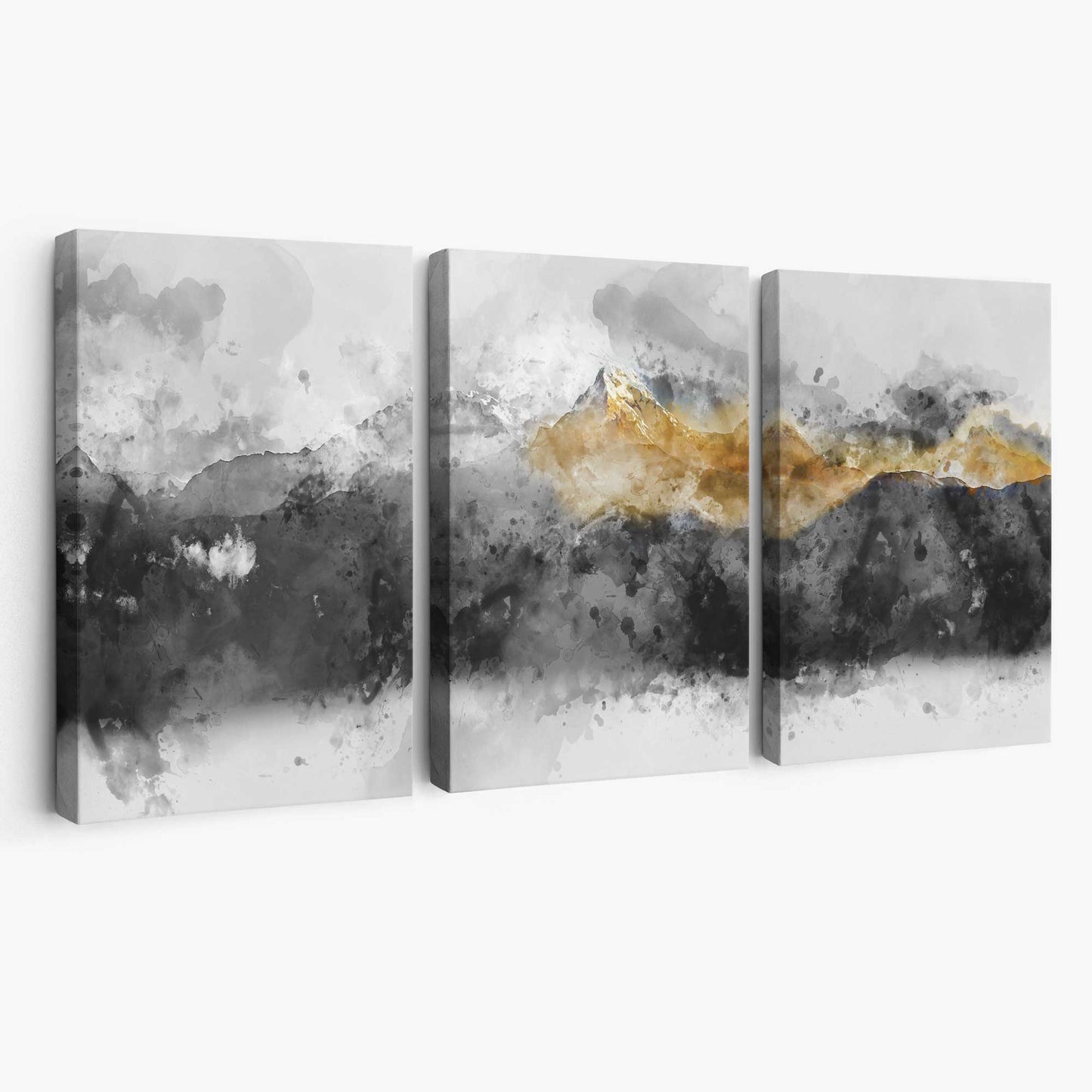 Abstrakte graue und gelbe Berge – Wandbild auf Leinwand