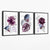 Abstraktes Set aus 3 Leinwandbildern mit lila und silbergrauen Blumen