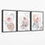 Set aus 3 floralen Leinwandbildern in Rosa und Grau